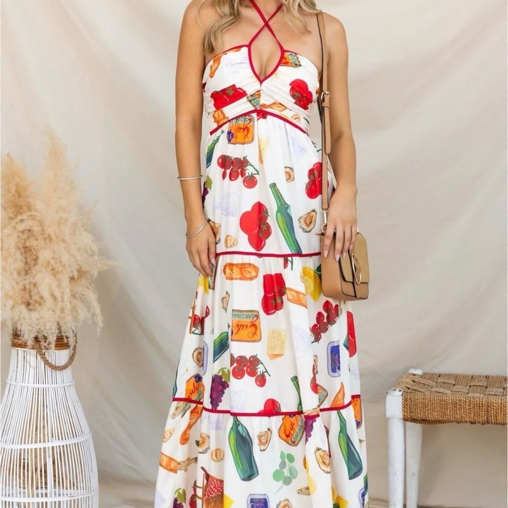 Vibrant Printed Halter Maxi Dress
